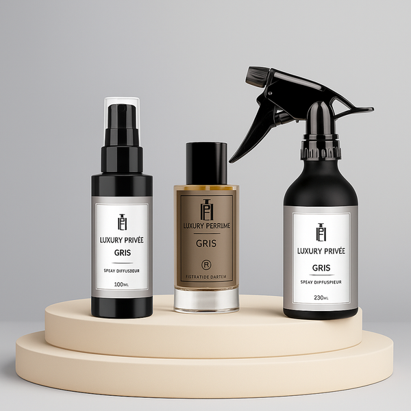 Luxury Gris – Parfum Mixte au choix : Corps, Maison, Voiture ou Coffret Cadeau